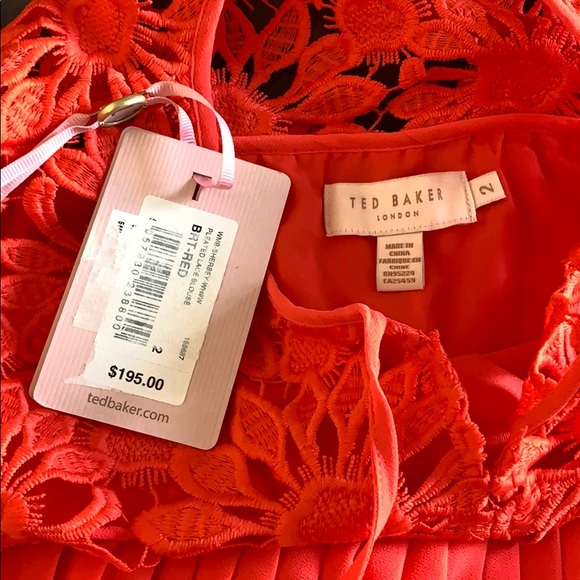 Ted Baker coral red pleated lace blouse size 2 - Picture 6 of 7